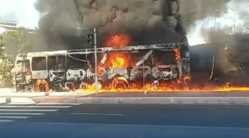 Ônibus do Consórcio Plataforma pega fogo no Lobato nesta terça-feira (19); Veja o vídeo